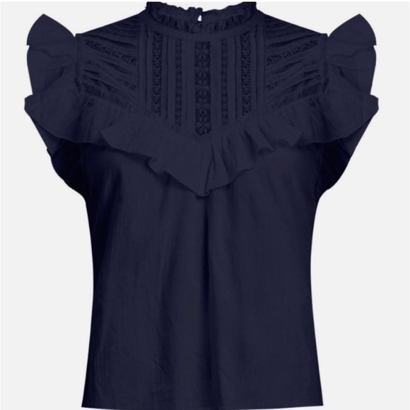 VERONICA BEARD Tamsyn navy ruffled top - Picture 5 of 11